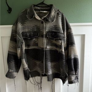 BKE Women's Fringed Aztec Shacket